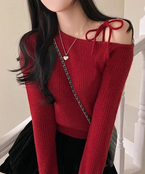 Nia（ニア）の「Nia(ニア)/ワンショルダー　リボンニット（ニット/セーター・レディース・ブラック/アイボリー/レッド・FREE）」の22枚目の写真