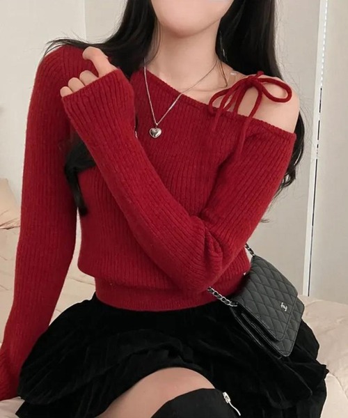 Nia（ニア）の「Nia(ニア)/ワンショルダー　リボンニット（ニット/セーター・レディース・ブラック/アイボリー/レッド・FREE）」の18枚目の写真