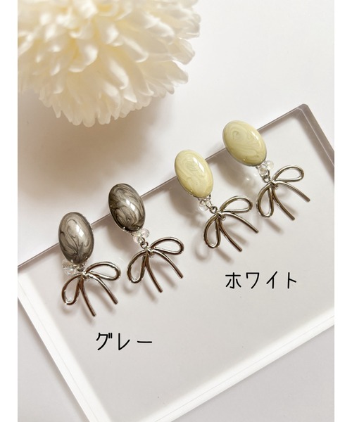 tone（トーン）の「【YM】マーブル×リボン　シルバーピアス（MA）（ピアス（両耳用）・レディース・グレー/ホワイト・FREE）」の5枚目の写真