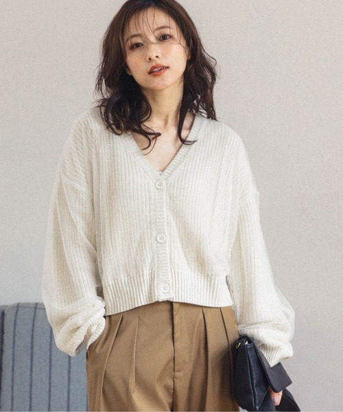 Lajour(ラジュール)の「日本製チュール袖ニットカーディガン(カーディガン/ボレロ・レディース・グレー/ブラック/アイボリー・フリー)」の4枚目の写真