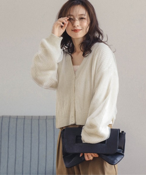 Lajour(ラジュール)の「日本製チュール袖ニットカーディガン(カーディガン/ボレロ・レディース・グレー/ブラック/アイボリー・フリー)」の5枚目の写真