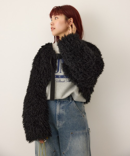 RODEO CROWNS WIDE BOWL（ロデオクラウンズワイドボウル）の「ボアボレロブルゾン（ブルゾン・レディース・アイボリー/ブラック/ベージュ・FREE）」の3枚目の写真