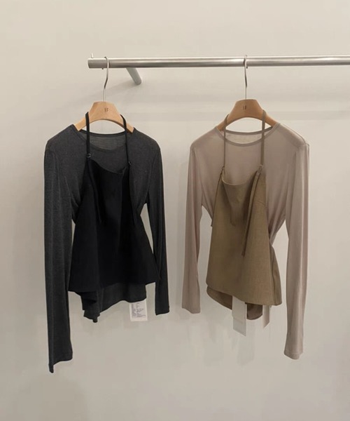 ロングショルダーホルターキャミ＆シアーロンTセット（Tシャツ/カットソー）｜LYEON（リヨン）