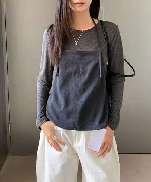 ロングショルダーホルターキャミ＆シアーロンTセット（Tシャツ/カットソー）｜LYEON（リヨン） 5,428円