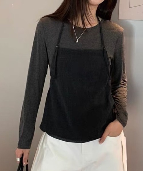 LYEON(リヨン)の「ロングショルダーホルターキャミ&シアーロンTセット(Tシャツ/カットソー・レディース・グレー/ベージュ・FREE)」の3枚目の写真