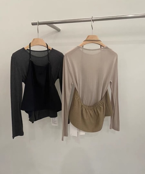 LYEON(リヨン)の「ロングショルダーホルターキャミ&シアーロンTセット(Tシャツ/カットソー・レディース・グレー/ベージュ・FREE)」の10枚目の写真