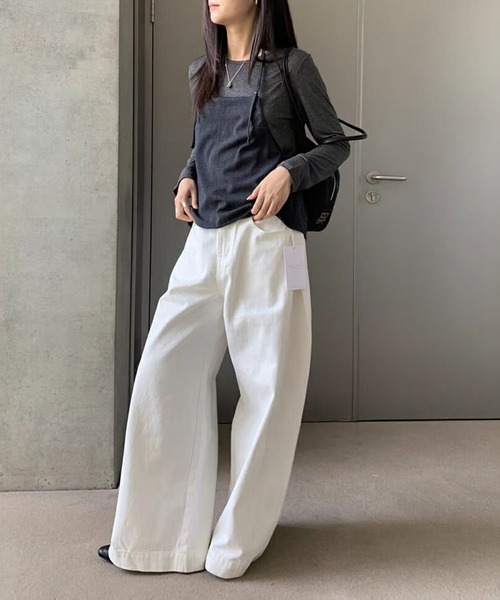 LYEON(リヨン)の「ロングショルダーホルターキャミ&シアーロンTセット(Tシャツ/カットソー・レディース・グレー/ベージュ・FREE)」の4枚目の写真