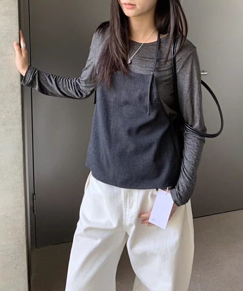 LYEON(リヨン)の「ロングショルダーホルターキャミ&シアーロンTセット(Tシャツ/カットソー・レディース・グレー/ベージュ・FREE)」の8枚目の写真