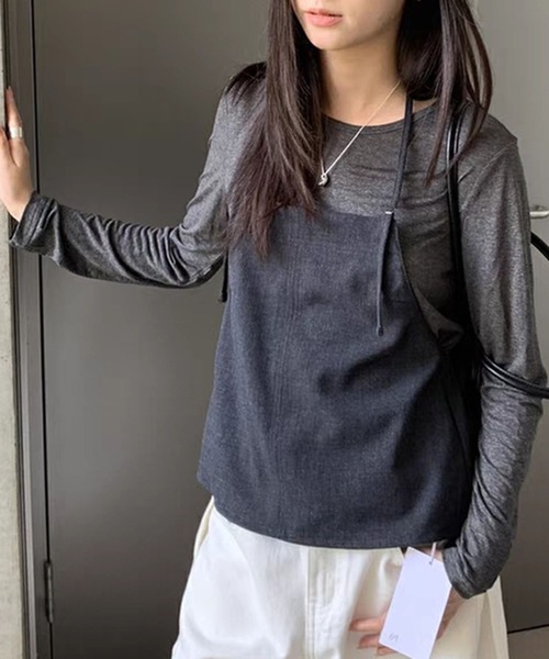 LYEON(リヨン)の「ロングショルダーホルターキャミ&シアーロンTセット(Tシャツ/カットソー・レディース・グレー/ベージュ・FREE)」の7枚目の写真
