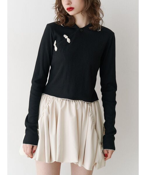 jouetie（ジュエティ）の「ロングスリーブチャイナポロ（Tシャツ/カットソー・レディース・ブラック/アイボリー/ピンク・MEDIUM）」の4枚目の写真