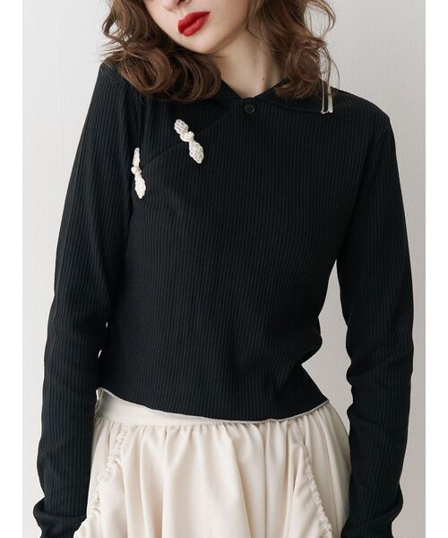 jouetie（ジュエティ）の「ロングスリーブチャイナポロ（Tシャツ/カットソー・レディース・ブラック/アイボリー/ピンク・MEDIUM）」の5枚目の写真