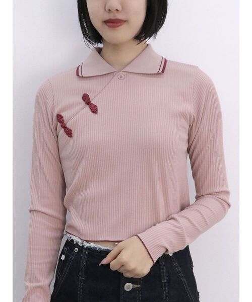 jouetie（ジュエティ）の「ロングスリーブチャイナポロ（Tシャツ/カットソー・レディース・ブラック/アイボリー/ピンク・MEDIUM）」の9枚目の写真