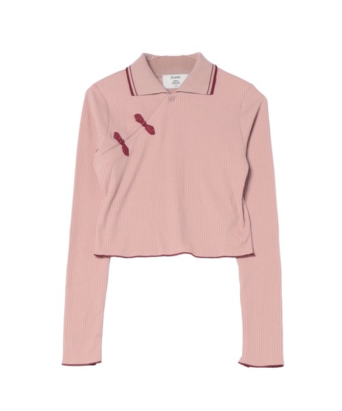 jouetie（ジュエティ）の「ロングスリーブチャイナポロ（Tシャツ/カットソー・レディース・ブラック/アイボリー/ピンク・MEDIUM）」の3枚目の写真