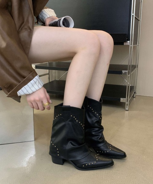lilful（リルフル）の「スタッズアクセント ウエスタンショートブーツ（ブーツ・レディース・ブラック/ブラウン/ダークブラウン・M/L）」の13枚目の写真