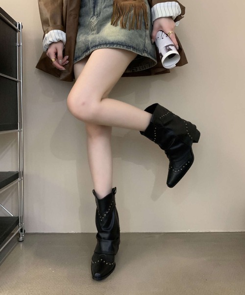 lilful（リルフル）の「スタッズアクセント ウエスタンショートブーツ（ブーツ・レディース・ブラック/ブラウン/ダークブラウン・M/L）」の14枚目の写真