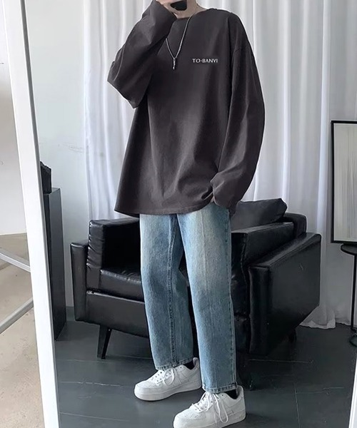 AsaAura(アサオーラ)の「メンズtシャツ 長袖 ロンTクールネック(Tシャツ/カットソー・メンズ・ブルー/ブラック/ピンク/ホワイト/ダークグレー・FREE)」の8枚目の写真