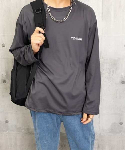 AsaAura(アサオーラ)の「メンズtシャツ 長袖 ロンTクールネック(Tシャツ/カットソー・メンズ・ブルー/ブラック/ピンク/ホワイト/ダークグレー・FREE)」の9枚目の写真