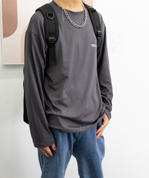 AsaAura(アサオーラ)の「メンズtシャツ 長袖 ロンTクールネック(Tシャツ/カットソー・メンズ・ブルー/ブラック/ピンク/ホワイト/ダークグレー・FREE)」の10枚目の写真