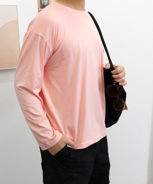 AsaAura(アサオーラ)の「メンズtシャツ 長袖 ロンTクールネック(Tシャツ/カットソー・メンズ・ブルー/ブラック/ピンク/ホワイト/ダークグレー・FREE)」の17枚目の写真