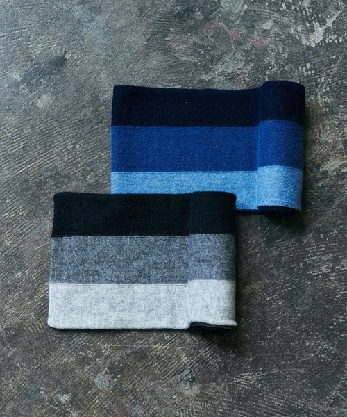 KATHARINE HAMNETT LONDON （キャサリンハムネットロンドン）の「KATHARINE HAMNETT LONDON/キャサリンハムネットロンドン カシミヤ混 平織ストライプミニマフラー（マフラー・メンズ・ブラック/ネイビー・FREE）」の21枚目の写真