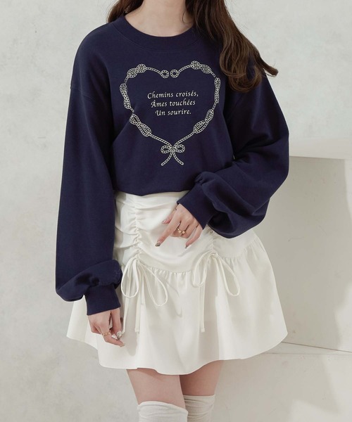 Ambre Neige(アンブルネージュ)の「heart logo ribbon sweat / ハートロゴリボンスウェット(スウェット・レディース・杢グレー/ネイビー・FREE)」の1枚目の写真
