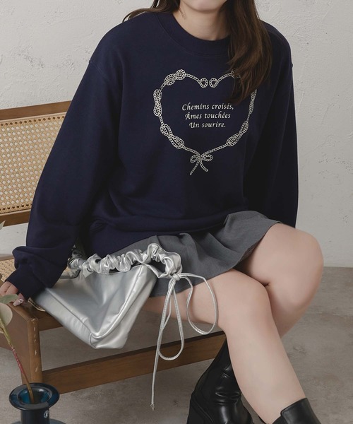 Ambre Neige(アンブルネージュ)の「heart logo ribbon sweat / ハートロゴリボンスウェット(スウェット・レディース・杢グレー/ネイビー・FREE)」の7枚目の写真