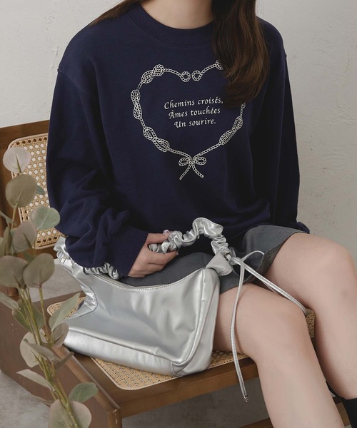 Ambre Neige(アンブルネージュ)の「heart logo ribbon sweat / ハートロゴリボンスウェット(スウェット・レディース・杢グレー/ネイビー・FREE)」の8枚目の写真