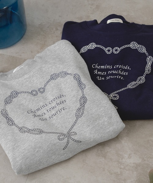 Ambre Neige(アンブルネージュ)の「heart logo ribbon sweat / ハートロゴリボンスウェット(スウェット・レディース・杢グレー/ネイビー・FREE)」の14枚目の写真