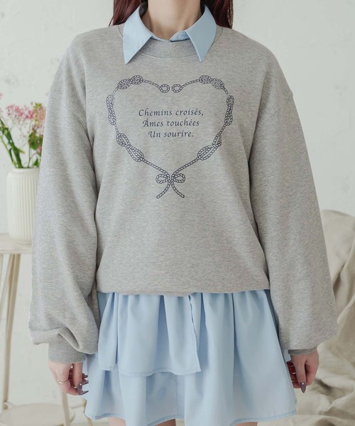 Ambre Neige(アンブルネージュ)の「heart logo ribbon sweat / ハートロゴリボンスウェット(スウェット・レディース・杢グレー/ネイビー・FREE)」の21枚目の写真