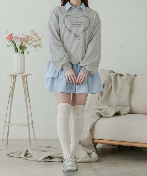 Ambre Neige(アンブルネージュ)の「heart logo ribbon sweat / ハートロゴリボンスウェット(スウェット・レディース・杢グレー/ネイビー・FREE)」の22枚目の写真