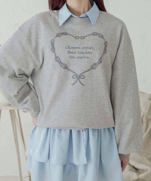 Ambre Neige(アンブルネージュ)の「heart logo ribbon sweat / ハートロゴリボンスウェット(スウェット・レディース・杢グレー/ネイビー・FREE)」の20枚目の写真
