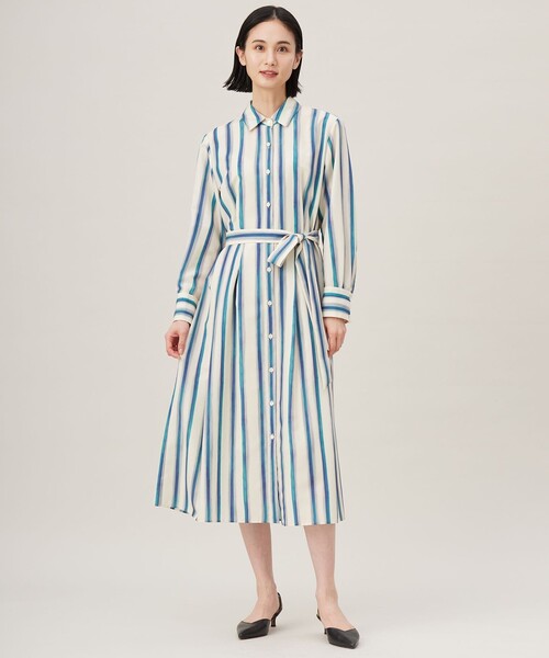 自由区(ジユウク)の「ストライププリント ワンピース(シャツワンピース・レディース・ベージュ系2/ブルー系2・40/38)」の2枚目の写真