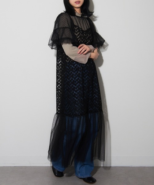 MAISON BREEZE reveur(メゾンブリーズレヴール)の「【MAISON BREEZE reveur】Flower embroidery dot tulle switching dress one-piece 結婚式 パーティー オケージョン 二次会 成人式 同窓会 謝恩会 入学式 卒業式(ワンピース・レディース・アイボリー/ブラック・FREE)」の9枚目の写真