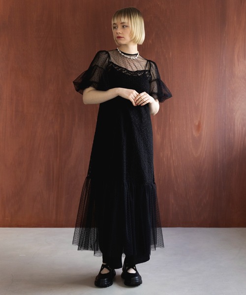 MAISON BREEZE reveur(メゾンブリーズレヴール)の「【MAISON BREEZE reveur】Flower embroidery dot tulle switching dress one-piece 結婚式 パーティー オケージョン 二次会 成人式 同窓会 謝恩会 入学式 卒業式(ワンピース・レディース・アイボリー/ブラック・FREE)」の16枚目の写真