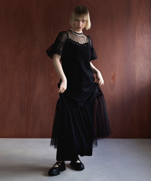 MAISON BREEZE reveur(メゾンブリーズレヴール)の「【MAISON BREEZE reveur】Flower embroidery dot tulle switching dress one-piece 結婚式 パーティー オケージョン 二次会 成人式 同窓会 謝恩会 入学式 卒業式(ワンピース・レディース・アイボリー/ブラック・FREE)」の18枚目の写真