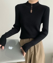 ハーフネックリブニットプルオーバー
