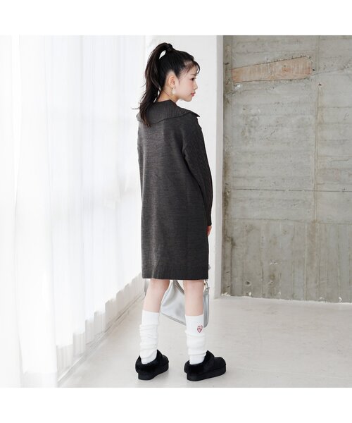 セール】ハーフジップニットワンピ&レッグウォーマーセット