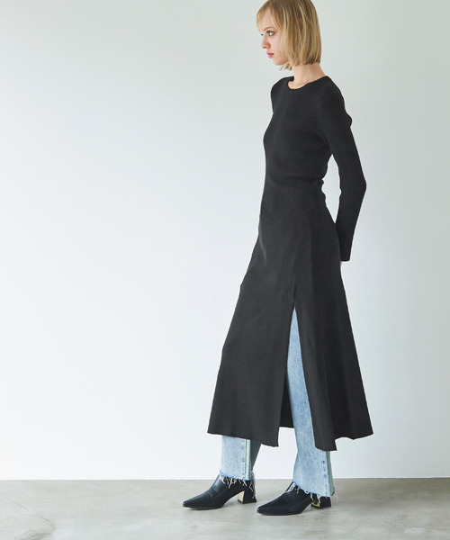 【チャコット】黒ワンピース1733 ニットコンビチュールワンピース（ワンピース）｜Chacott