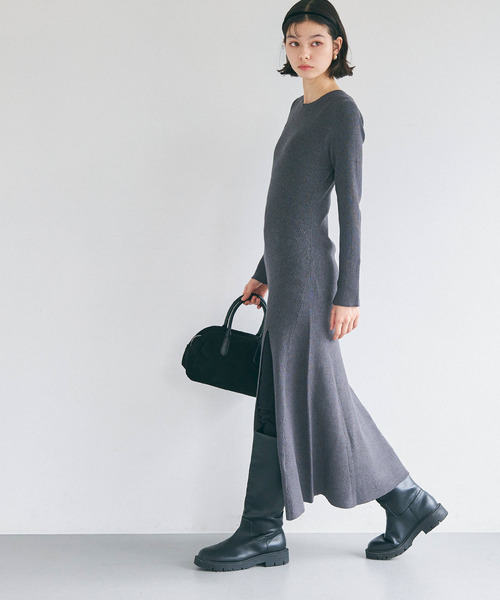 coca(coca)(コカ)の「スリットニットワンピース(ドレス・レディース・チャコール/ブラック・L/M)」の16枚目の写真