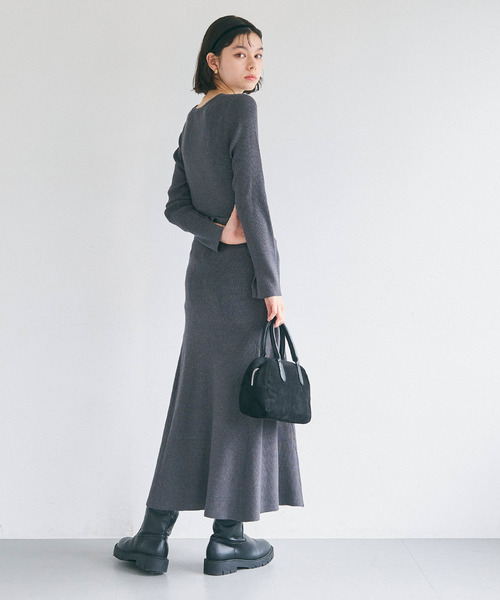 coca(coca)(コカ)の「スリットニットワンピース(ドレス・レディース・チャコール/ブラック・L/M)」の17枚目の写真