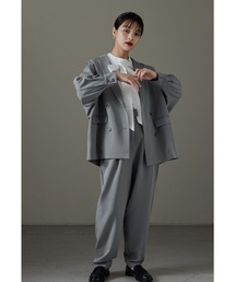 美品 ニューヨーカー パンツスーツ セットアップ シルク混 グレー 15 2XL ベーシックデザインパンツスーツ レディース 2点セット セットアップ