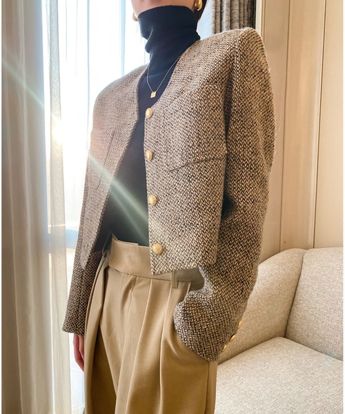 Coo+i(クーイ)の「ノーカラージャケット(ノーカラージャケット・レディース・ブラウン・M)」の11枚目の写真