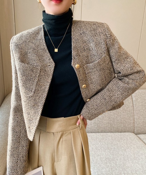 Coo+i(クーイ)の「ノーカラージャケット(ノーカラージャケット・レディース・ブラウン・M)」の12枚目の写真