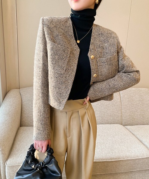 Coo+i(クーイ)の「ノーカラージャケット(ノーカラージャケット・レディース・ブラウン・M)」の13枚目の写真