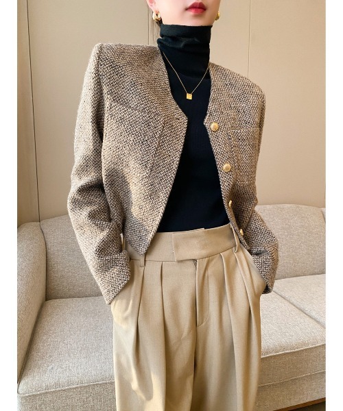 Coo+i(クーイ)の「ノーカラージャケット(ノーカラージャケット・レディース・ブラウン・M)」の14枚目の写真