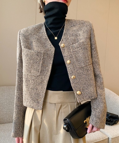 Coo+i(クーイ)の「ノーカラージャケット(ノーカラージャケット・レディース・ブラウン・M)」の3枚目の写真