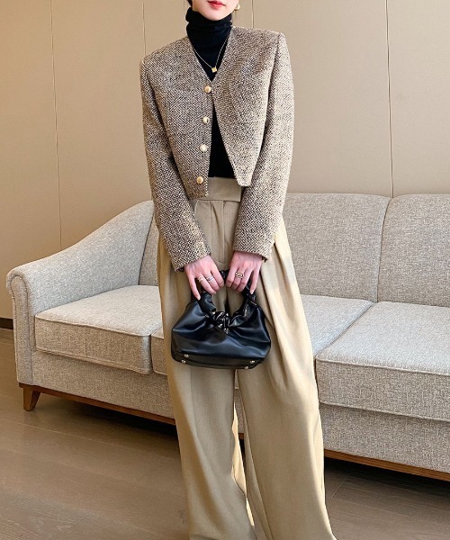 Coo+i(クーイ)の「ノーカラージャケット(ノーカラージャケット・レディース・ブラウン・M)」の4枚目の写真