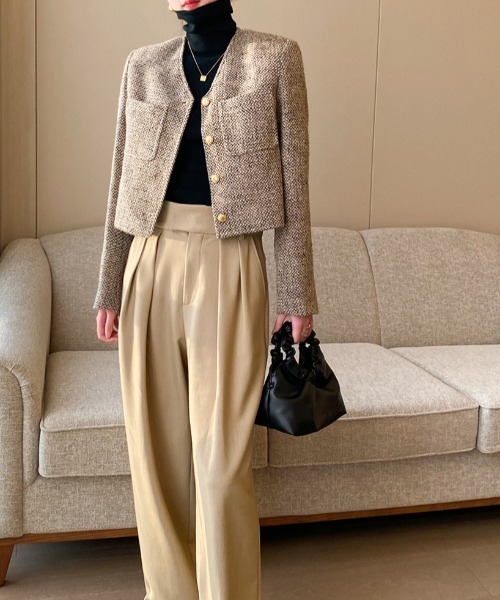 Coo+i(クーイ)の「ノーカラージャケット(ノーカラージャケット・レディース・ブラウン・M)」の5枚目の写真