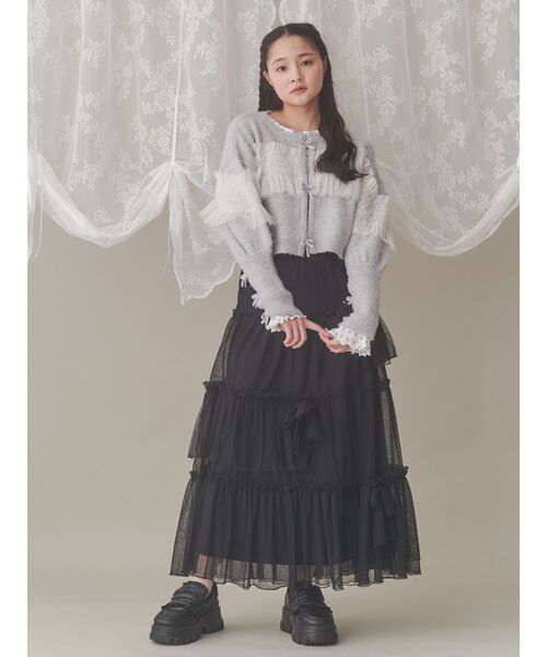 merry jenny（メリージェニー）の「シャーリングチュールニットカーディガン（カーディガン/ボレロ・レディース・ピンク/グレー/アイボリー・FREE）」の14枚目の写真