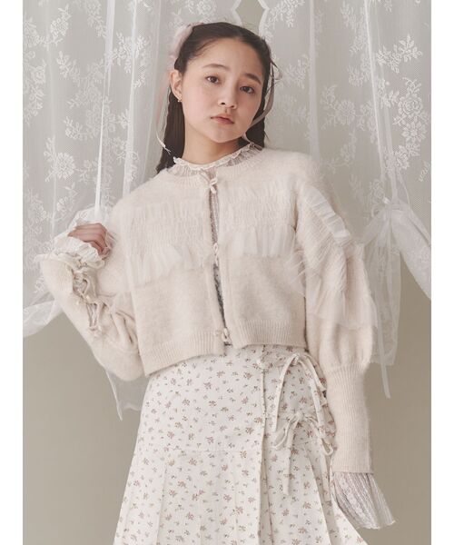 merry jenny（メリージェニー）の「シャーリングチュールニットカーディガン（カーディガン/ボレロ・レディース・ピンク/グレー/アイボリー・FREE）」の18枚目の写真